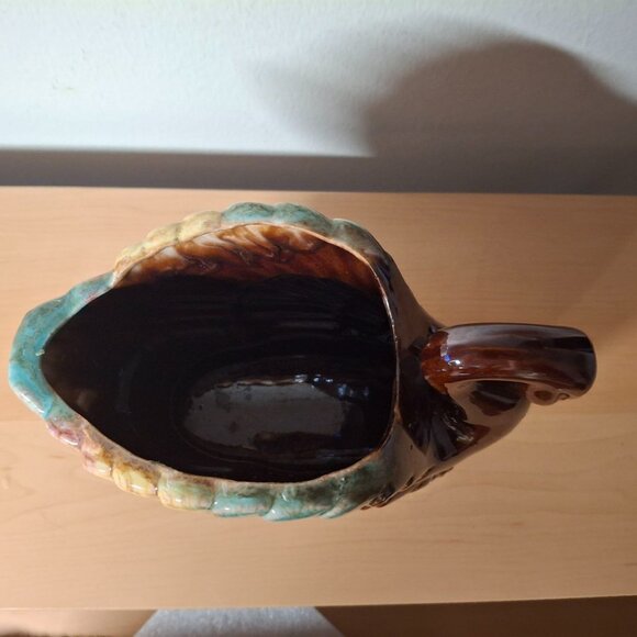 Vintage Japan Brown Drip Glaze Swan Planter Small Chip on Beak - Picture 3 of 5